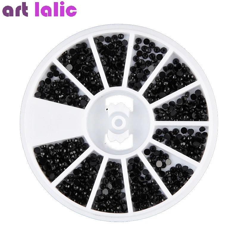 Artlalic 1 колесо смешанные размеры 3d-украшения для ногтей с черными камнями Стразы блестящие колеса принадлежности для ногтей
