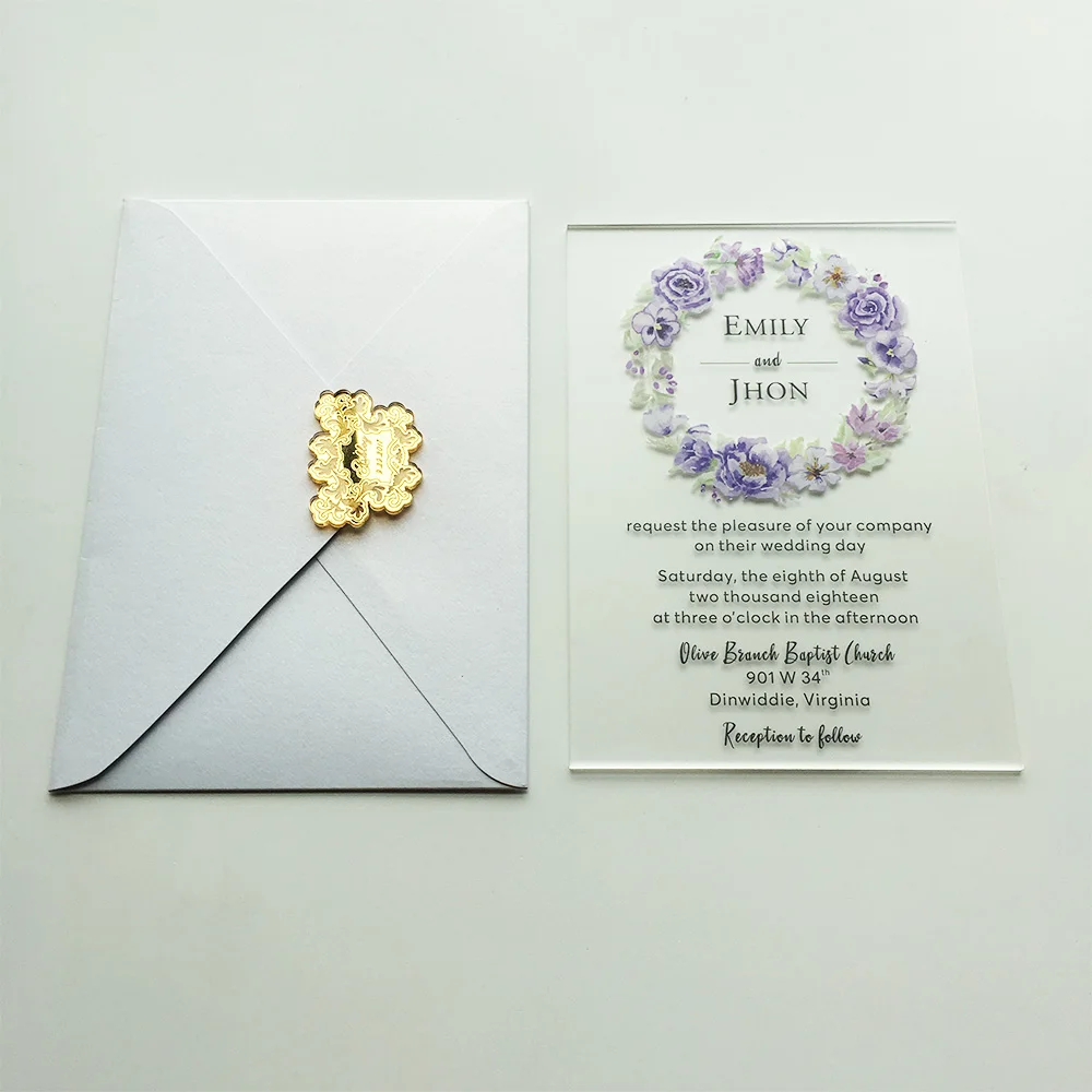  Fantastic Floral Watercolor Style 5x7inch Frosted Acrylic Wedding Invitation Card Set 20sets Per Lo - 32866090138