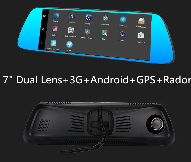 

7"Touch Voice Control Dual lens 3G Android Car Rearview Mirror DVR GPS Radar Monitor WIFI Rear View Camera Recorder DVR Dash Cam