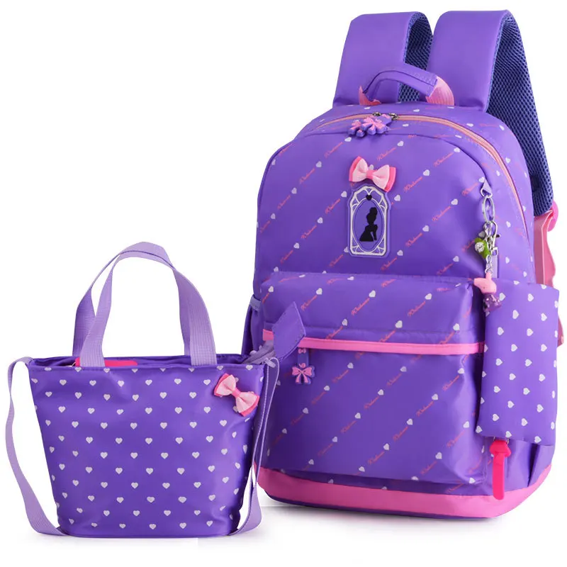Детские школьные сумки для девочек подростков с принтом Рюкзак Школьные рюкзаки 3 шт./компл. сумка; походный рюкзак; прелестная сумка на ремне - Цвет: purple