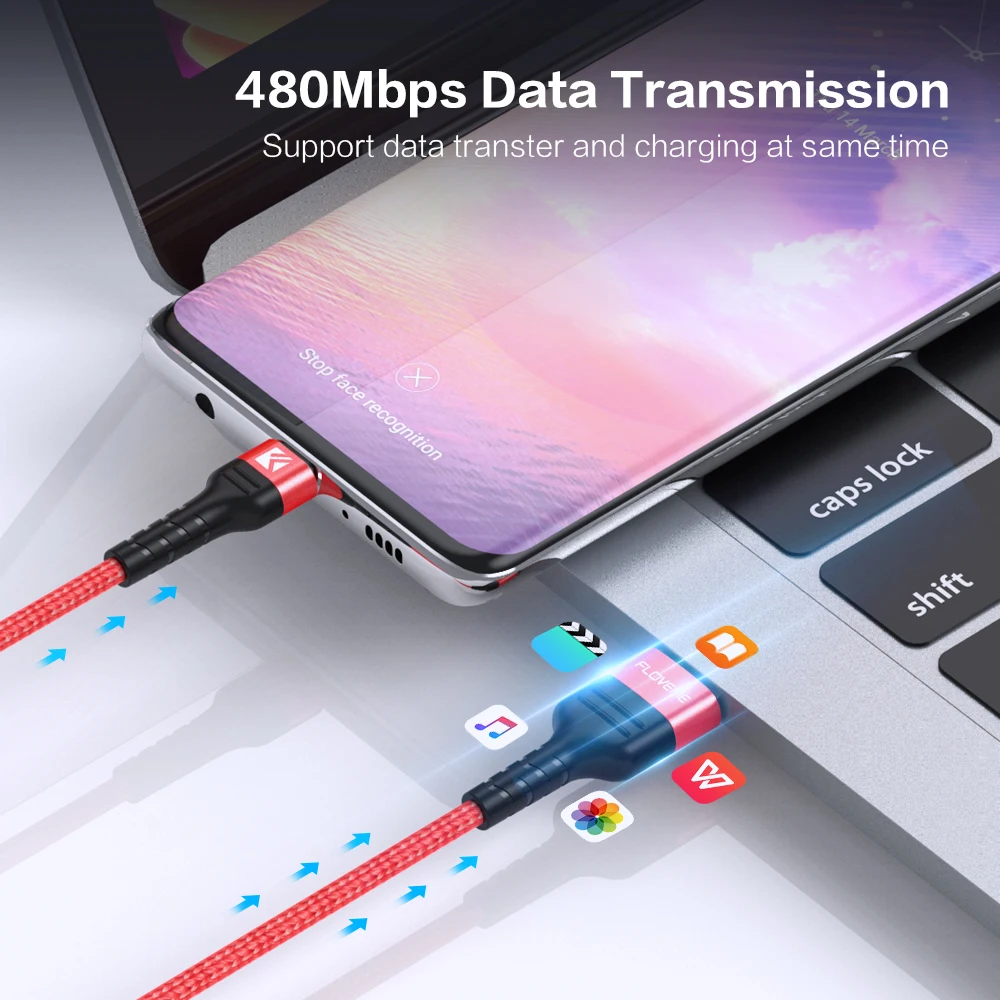 FLOVEME 3A USB نوع C كابل لسامسونج S9 S10 شحن سريع مرحبا الشد USB C البيانات الحبل المحمول الهاتف نوع-c كابل علامة هواوي P30