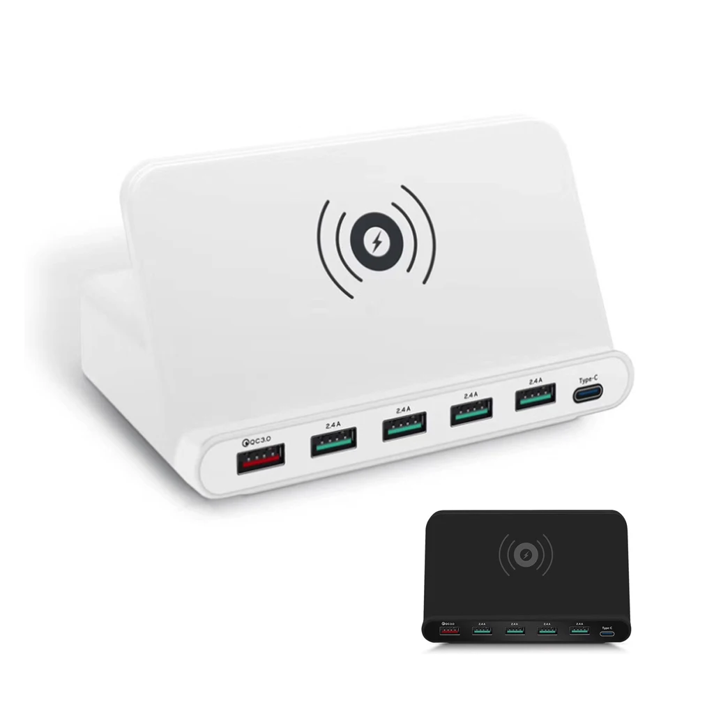 

Qi Wireless Charger Multi Port USB Quick Charging Station Type C Fast Charging For iPhone X Samsung Huawei