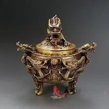 Старая латунная горелка с ладаном семь драконов со Зверем благовония горелки Lucky Fengshui