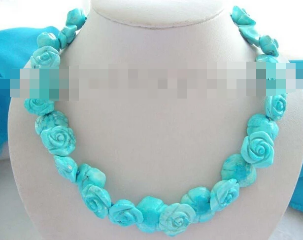 

Jewelr 004629 Natural 20mm Blue Carven Flower Turquoise Necklace 14k