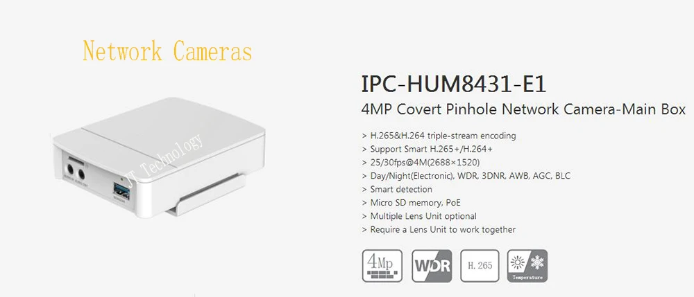 

Dahua In Stock Free Shipping NEW Product Security CCTV 4MP Covert Mini Network Camera-Main Unit without logo IPC-HUM8431-E1