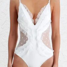 KEKAKA Корея белый кружевной гофрированный цельный купальник женский Винтаж Глубокий V воланом Купальники Цельный сплошные купальные костюмы