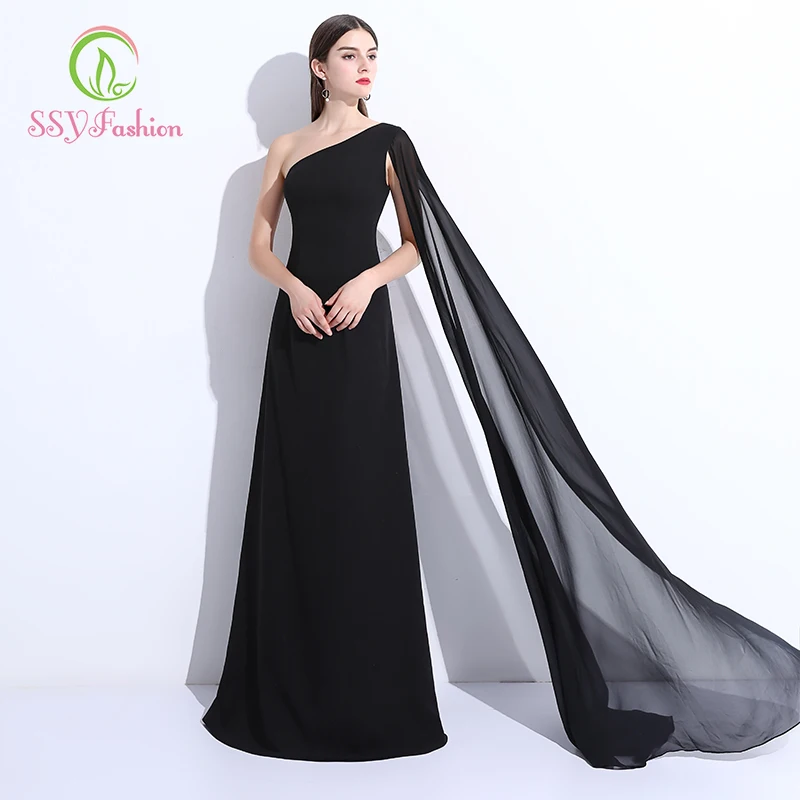 SSYfashionElegantSleevelessOneShoulderShawlFloorLengthSatin