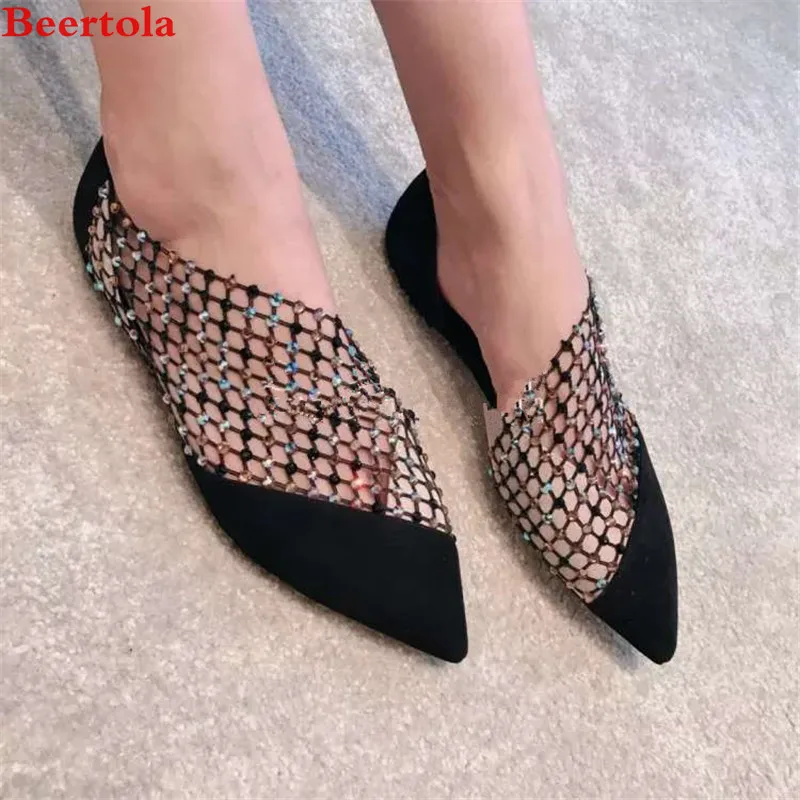 

Summer New Women Flats Flock Pointed Toe Hollow Wed Crystal Women Shoes Sweet Casual Flats Women Chic Sandals Zapatos Mujer Shoe