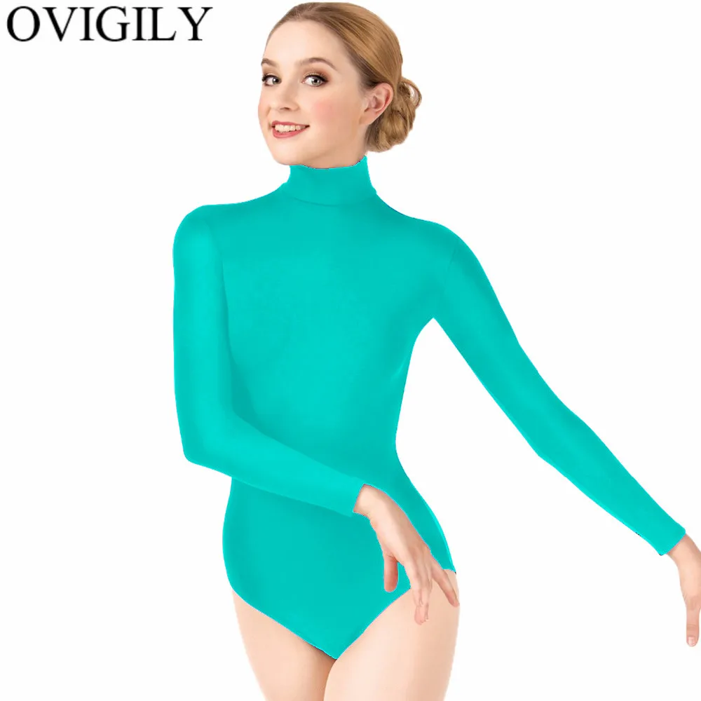 OVIGILY женский купальник с длинным рукавом черный Для Взрослых Лайкра из спандекса, для гимнастики трико водолазка для выступлений, беллетная Одежда для танцев - Цвет: Sky Blue
