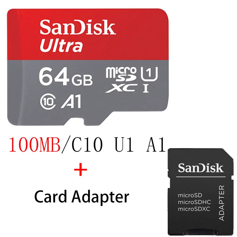 Карта Micro SD SanDisk 100 МБ/с./с 256 ГБ 128 Гб 64 ГБ 32 ГБ 16 ГБ U3/U1 V30 A1 класс 10 карта памяти SDXC SDHC microsd флэш-карта TF - Емкость: SQUNC-064GAP