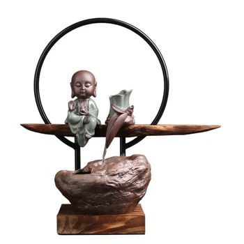 

110/220V Vintage Ceramic Small Monk Large Fish Tank Water Fountain Waterscape Office Desktop Decoration Decor Purifying Air Gift