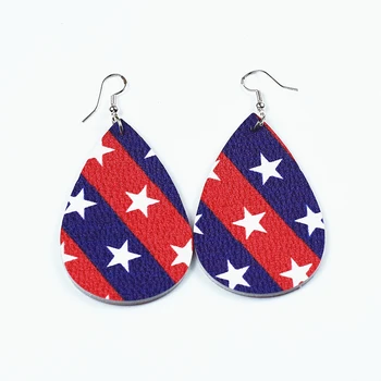 

Patriotic Stars Stripes American Flag Teardrop Leather Earrings Double Sided Leopard Print Pattern Leaf Water Drop Earrings New