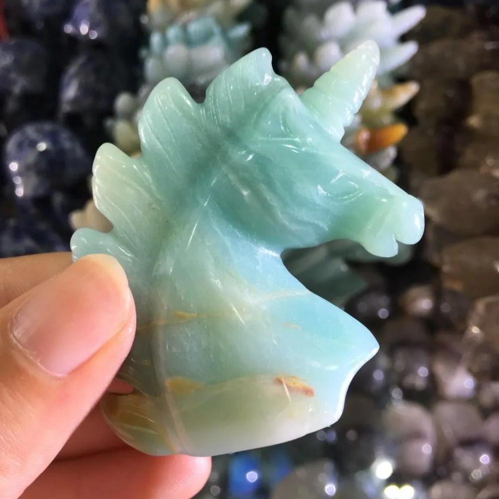 Pretty Natural Amazonite Quartz Crystal Unicorn Gem stone Hippocampus Manual Carvings Healingin