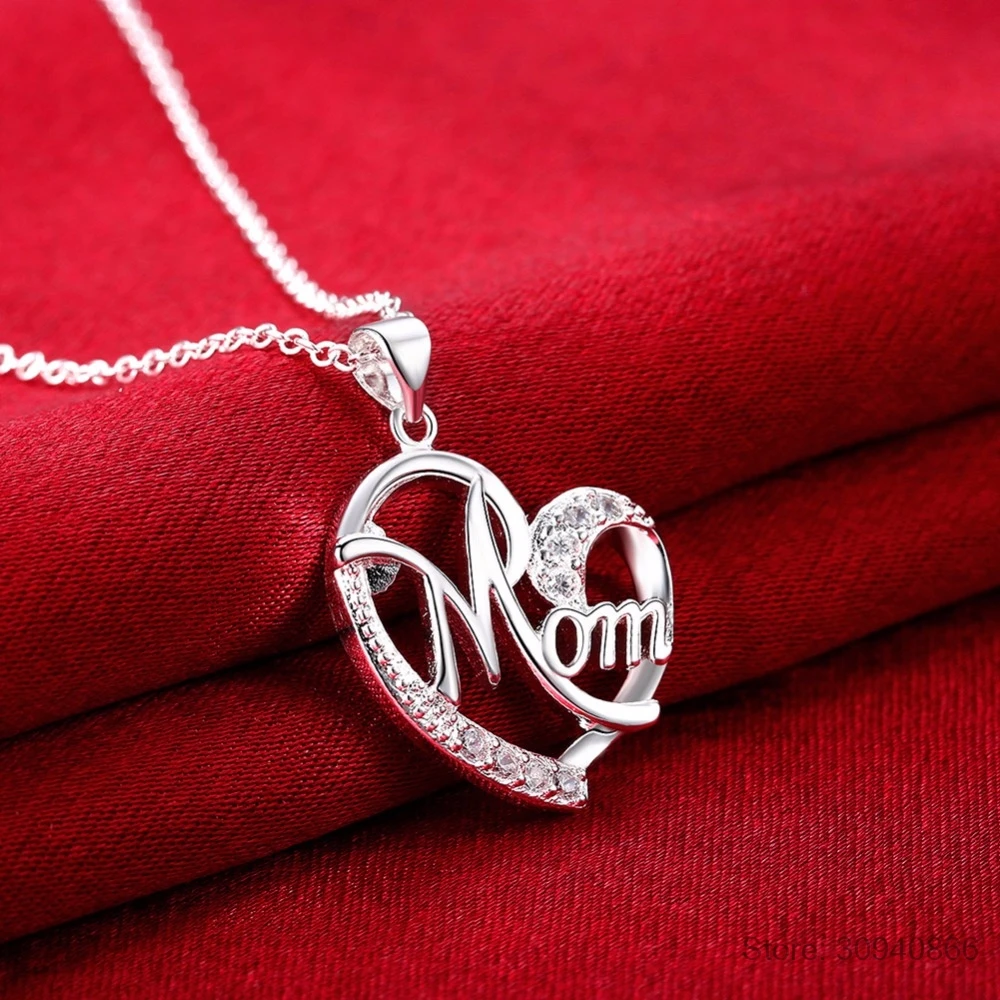 LEKANI письмо мама 925 серебро браслет горный хрусталь Шарм Любовь Сердце ожерелье и кулон подарок на день матери для мамы