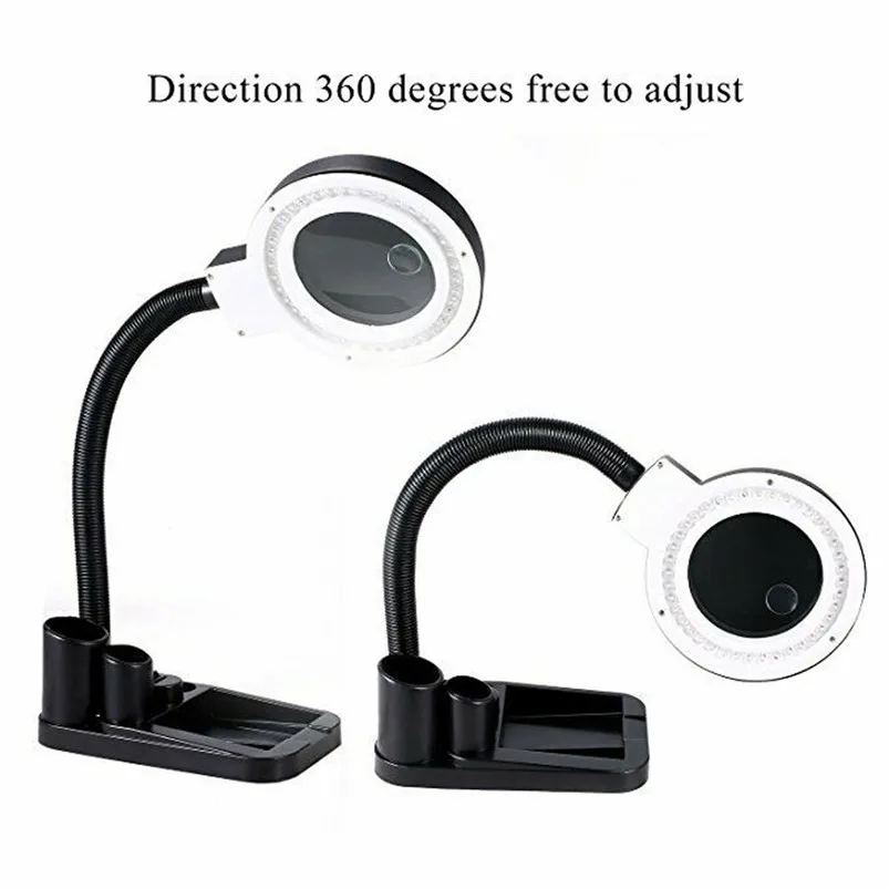 LED Lighted 5X 10X Magnifier Desk Lamp 40 LED Magnifying Lamp Magnifier Adjustable Light Desktop Magnifier Desk Lamp 40MR158