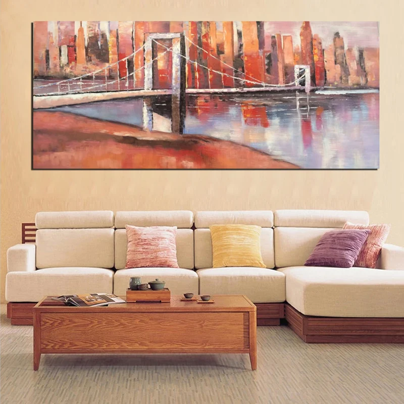 

Hot Sale New Arrival Bridge and City Abstract Oil Paintings Print/Hand Painted On Canvas Wall Art Picture For Home Decor