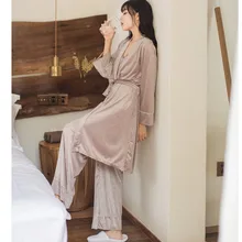 Женское платье осень-зима золотой бархатный халат простой Слинг три части широкие брюки женские пижамы с длинными рукавами комплект