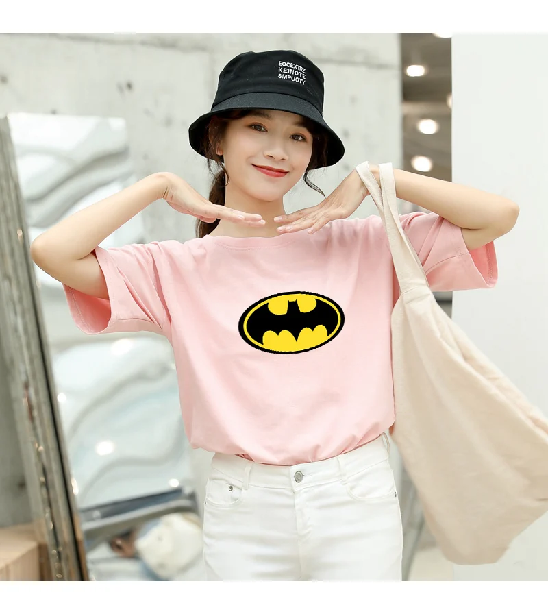 Летние новые женские повседневные футболки с коротким рукавом из хлопка Harajuku Kawaii Batman с принтом из мультфильма Топы уличная футболки tumblr рубашка Femme