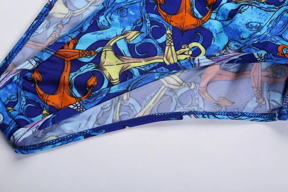2019 New One Piece Swimsuit Blue Women Swimwear Push Up Monokini Bathing Suit Printed Vintage Swimsuit Plus Size Trikini  (11)