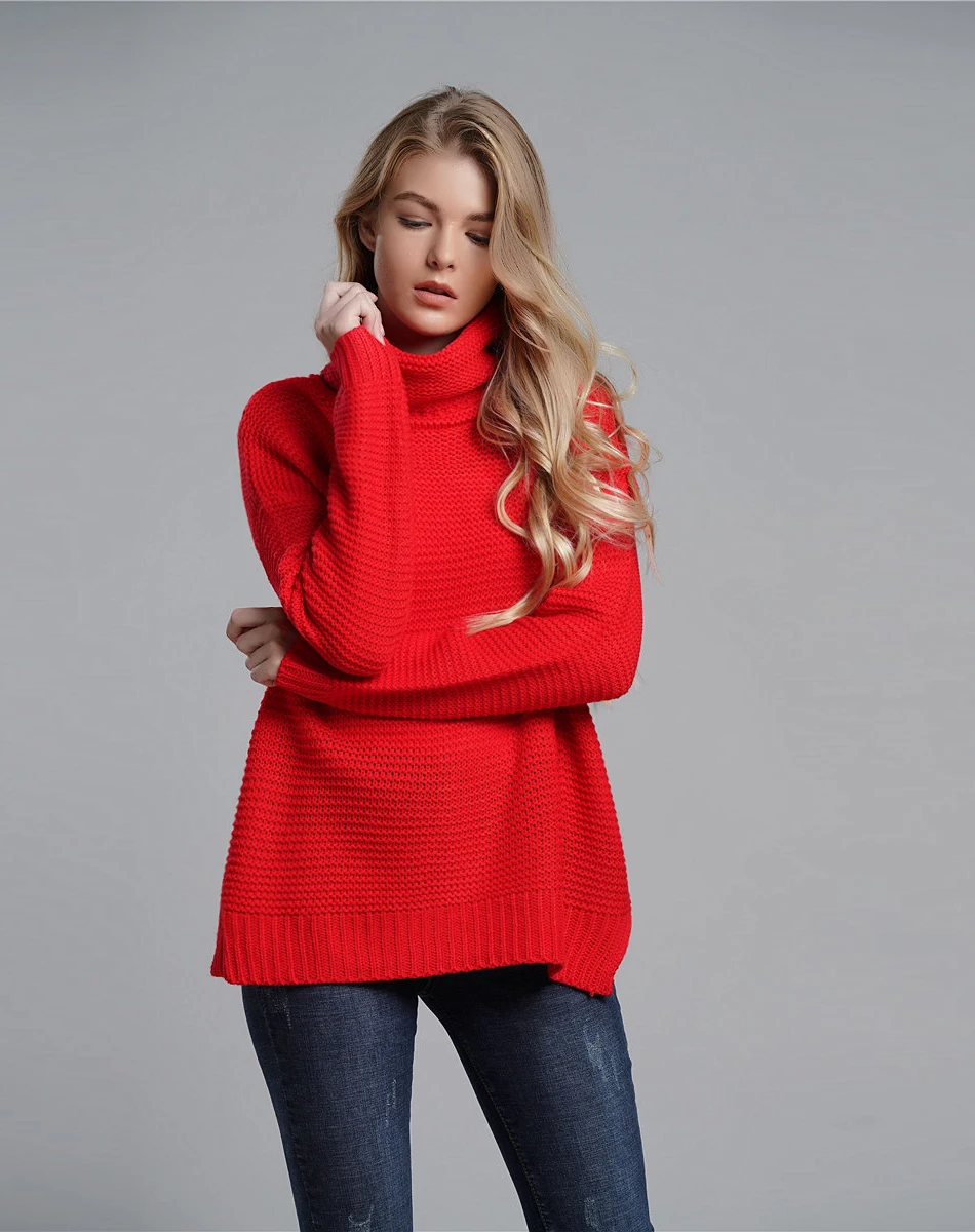 FREE SHIPPING Pullover Women's Jumper Turtleneck Red Sweater Jumper Warm Christmas Sweater thick Winter Cable Knitted Oversized Sweater JKP2321