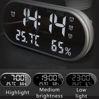 

Temperature And Humidity display Meter Mirror Alarm Clock HD LED Multi-function Mirror Dual USB Port Charging Alarm Clock