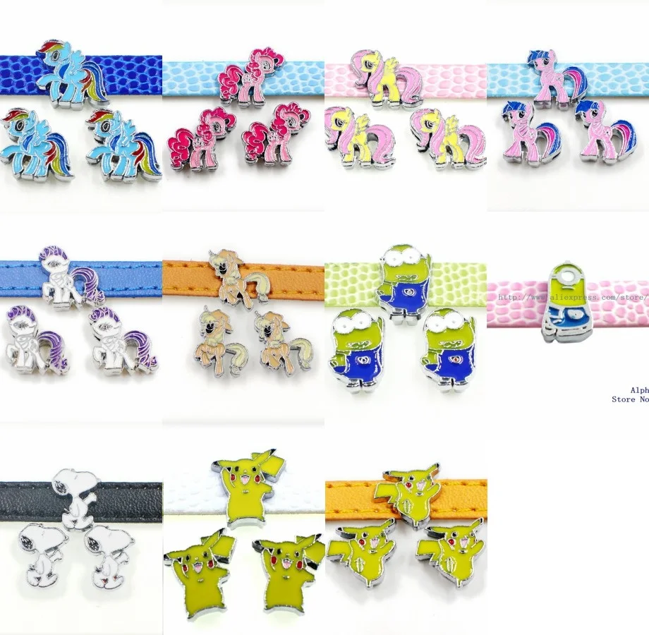 

10pcs slide Charms Cartoon characters Internal Dia.8mm Jewelry Finding fit 8mm wristband pet collar key chain