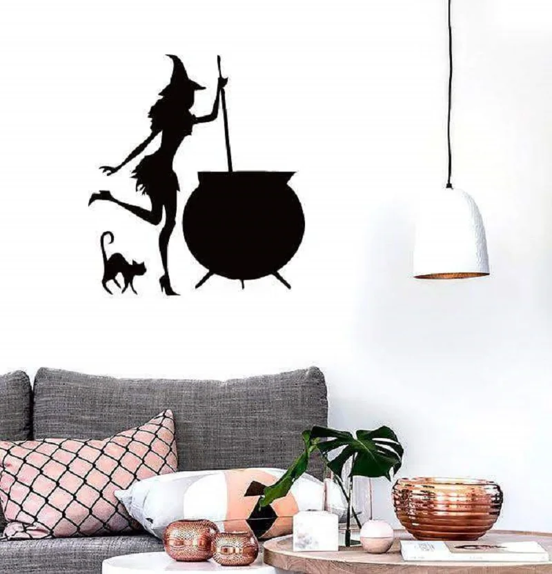 

Wall sticker vinyl applique witch cauldron wit, kitchen living room decoration WSJ01