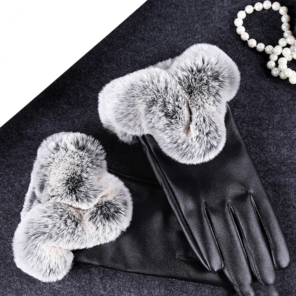 Женские кожаные перчатки с меховой подкладкой, теплые зимние перчатки с натуральным пальцем