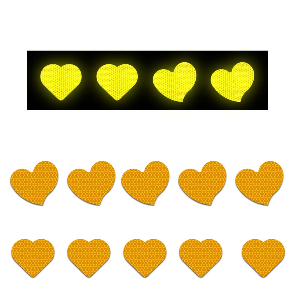 

10Pcs love heart shape Reflective Strips Car Self Adhesive Reflector Stickers Motorcycle Bicycle Funny Decoration Decals