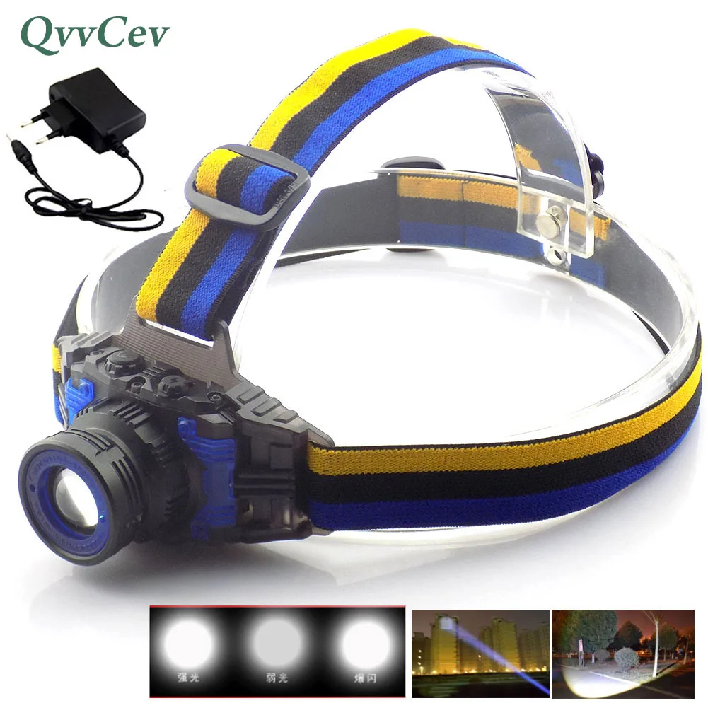 

Powerful Q5 Led Headlamp Rechargeable Zoomable Frontale Head Torch Lamp light Flashlight Headlight For Fishing Camp AC Charger