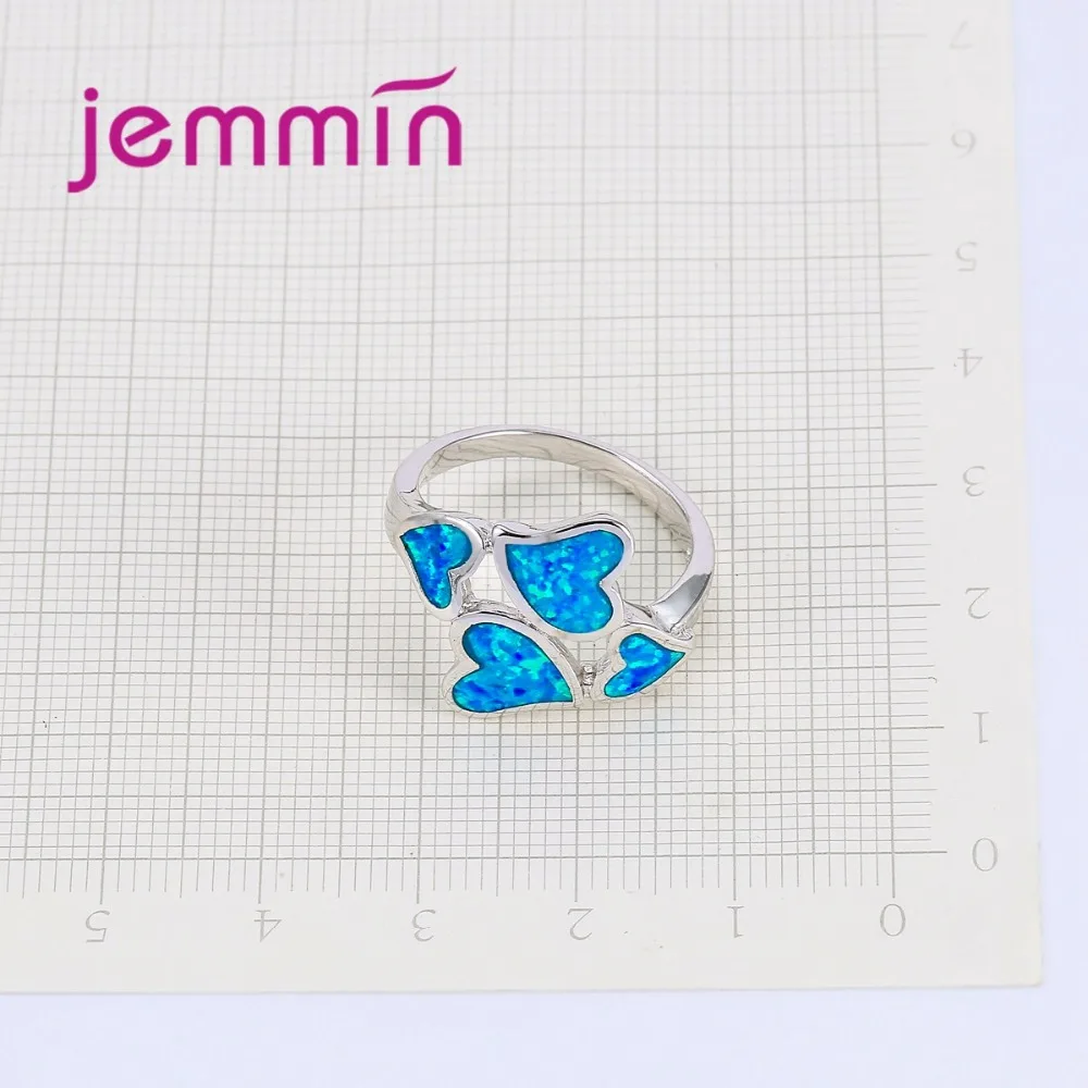 Ювелирные изделия в форме четырех сердец, кольцо, полый дизайн, голубой огненный опал, обручальные кольца для женщин, ювелирные изделия для помолвки, подарок