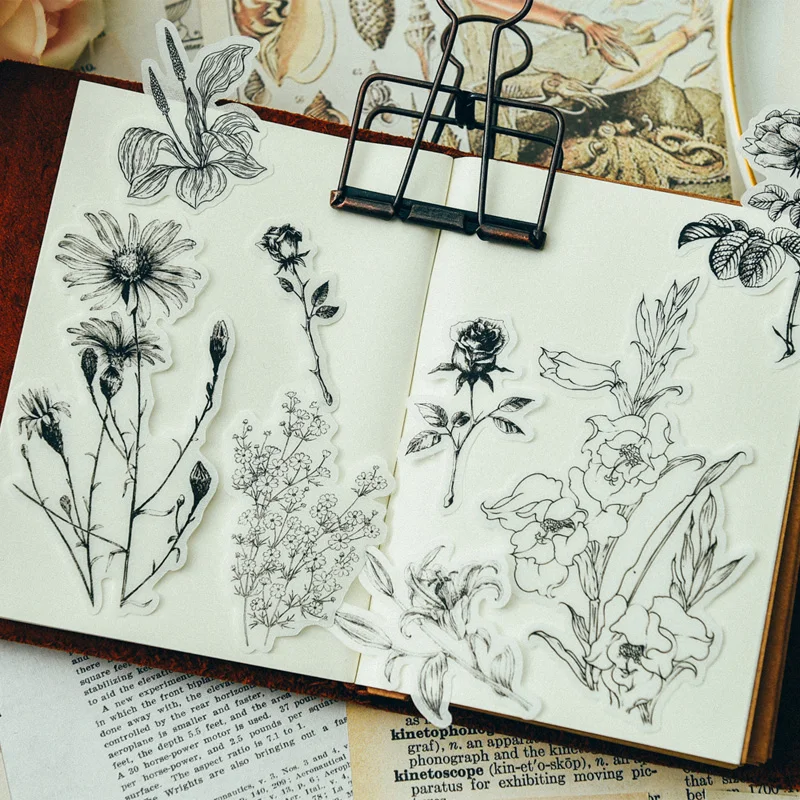 KSCRAFT 58pcs Vintage Flowers Style Vellum Paper Stickers Scrapbooking/Card Making/Journaling Project DIY