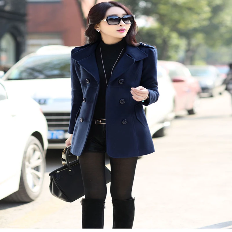 2017 Autumn Winter new fashion women wool coat double breasted coat elegant bodycon cocoon wool long coat Solid color tops LU304 21