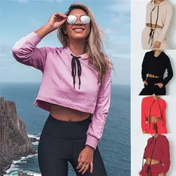 Для женщин толстовка 2018 с длинным рукавом с круглым вырезом Drawstring повязки свитер с капюшоном Блузка Топ Верхняя одежда; пуловер Топы F # S10