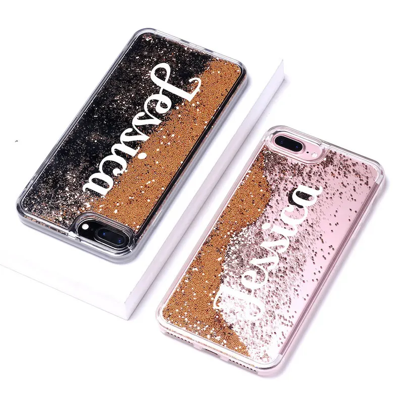 Liquid Glitter Sparkle Silver Rose Gold Name Soft Phone Case For iPhone 6S XS Max 7 7Plus 8 8Plus X 11 Pro Max XR Custom - Color: Font 2-Gold Glitter