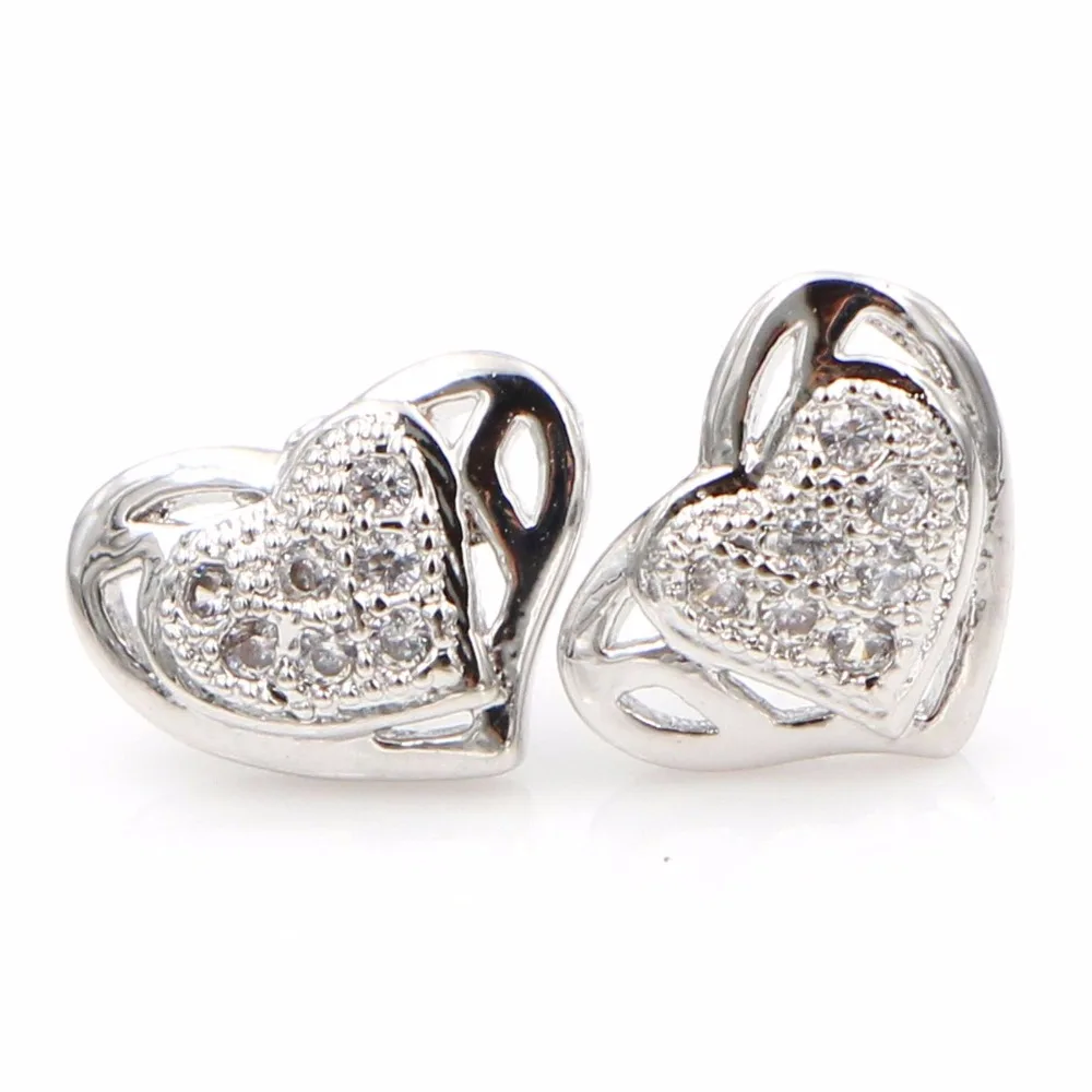 

HeeZen Romantic Heart Shape with Two Heart One with CZ stone Stud Earrings for Women Fashion Earings Best Gift for Lover