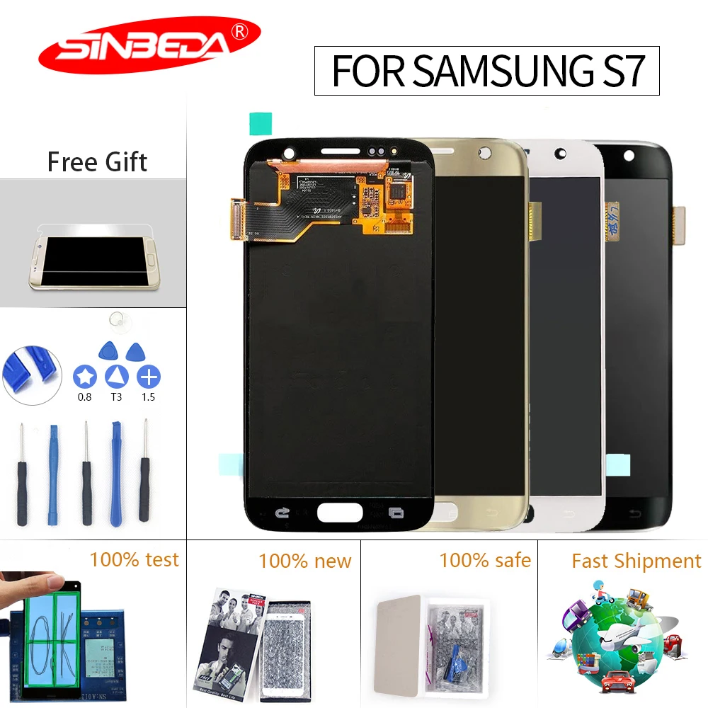 5," Super AMOLED для SAMSUNG GALAXY S7 ЖК-дисплей сенсорный экран дигитайзер G930A G930F SM-G930F с рамкой для S7 экран