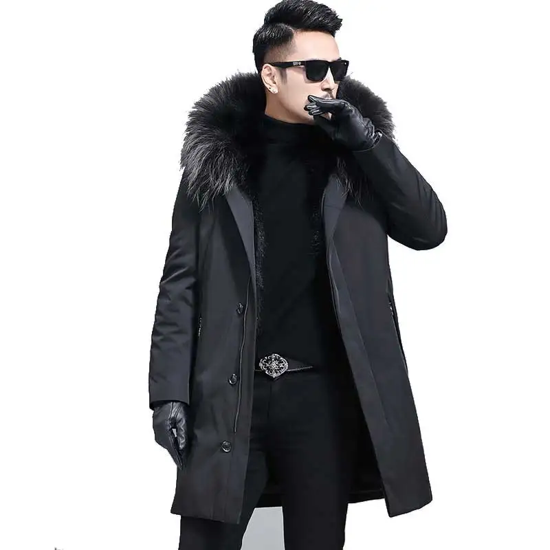 Chaude Doublure Avec Capuchon 2018 Amovible Épaisse Outwear Mens Raton Parka Grande Hiver Chaud Manteau Fourrure Laveur Beige À De Luxe vgS7wxv