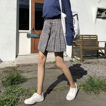 Женская клетчатая стандартная юбка выше колена, мини империя Офисная Леди Милая Кнопка новая зима осень трапециевидная юбка женская