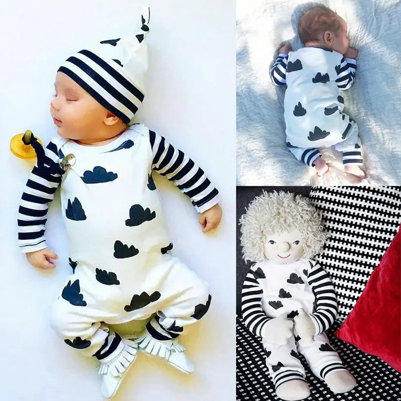 Newborn Baby Boy Clothes Striped Cotton Romper Jumpsuit Outfits Printed