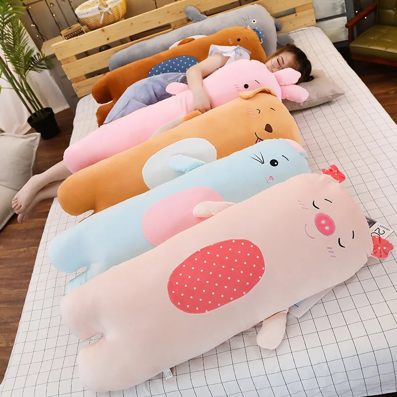 Washable Cartoon Plush Animals Long Stuffed Sleeping Leg Pillows Bunny Mouse Bear Dog Pig Kids Adults Overnight Toy 70/100cm