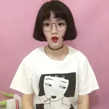 New Fashion Smooking Girl Printed Cartoon Casual Short Sleeve Tee Female font b T shirt b