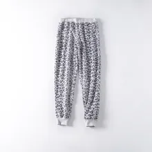 Леопардовый принт зима для женщин модные свободные эластичный пояс мягкий флис ткань lounge дно Женский Мода Цвет термальность сна дно