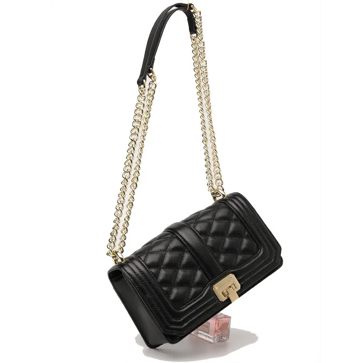 

LOVELY Cowhide Small Real Diamond Lattice Chain Single Shoulder Messenger Woman Handbag