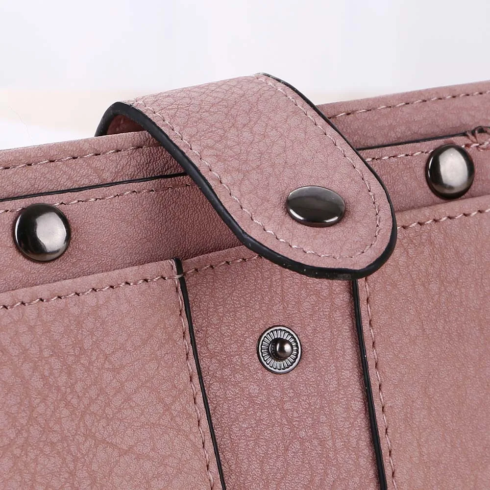 Women Simple Retro Rivets Short Wallet Zipper& Hasp Durable Money Clip Credit Card Wallet Monederos Para Mujer#BL5