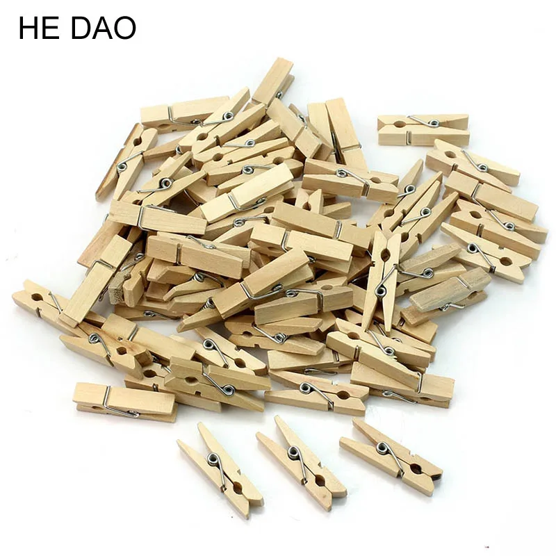 

50PCS Wholesale Very Small Mine Size 25mm Mini Natural Wooden Clips For Photo Clips Clothespin Craft Decoration Clips Pegs