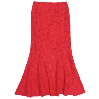 

plus size 2XL! Spring fashion Lace Patchwork Women Long Mermaid Skirts Vintage ankle Length Fishtail Slim OL Skirts