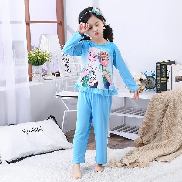 Детские пижамы Детский Пижамный костюм с длинными рукавами трикотажная Хлопковая пижама принцессы для девочек домашняя одежда для маленьких девочек, одежда для сна RWR4 - Цвет: color at picture