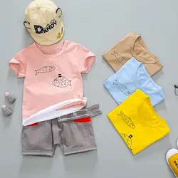 Одежда для младенцев, шорты и футболка для мальчиков, комплект летней одежды из хлопка с принтом для маленьких мальчиков