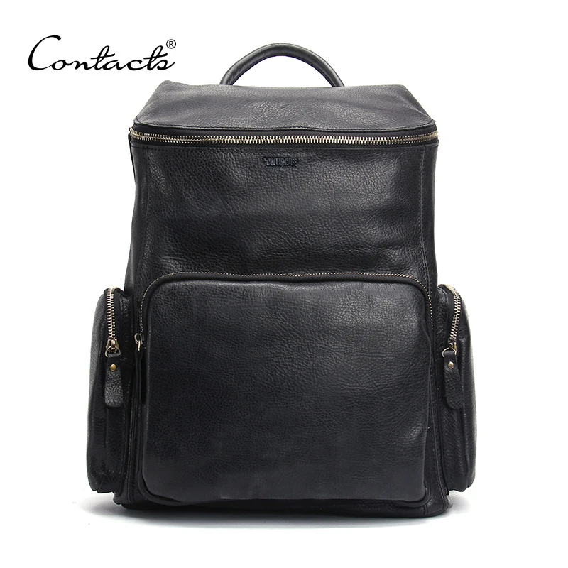 

CONTACT'S genuine leather men backpack for laptop 13.3 inch casual daypack men's bag small bagpack black large capacity male bag